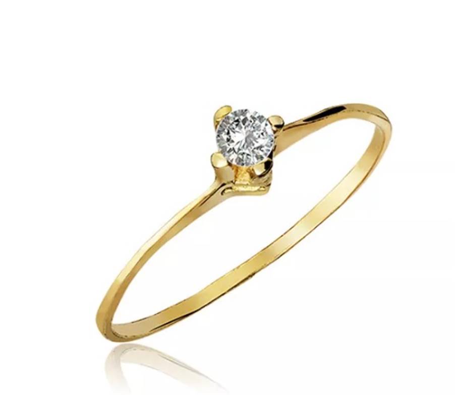 Anel de Compromisso - Anel De Ouro 18k Solitário Charm Com Zircônia