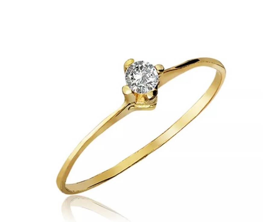 Anel De Ouro 18k Solitário Charm Com Zircônia