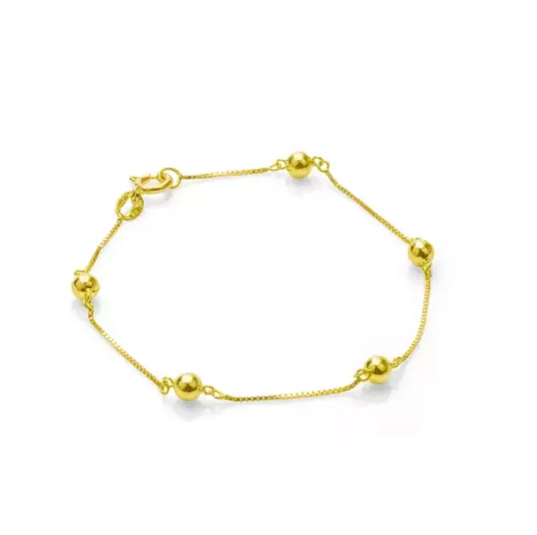 Pulseira Infantil De Ouro 18k Veneziana Com Bolinhas De 3,0mm Com 13,5cm