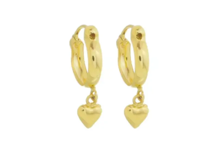 Brinco de Ouro 18k Argola Balança com Coração