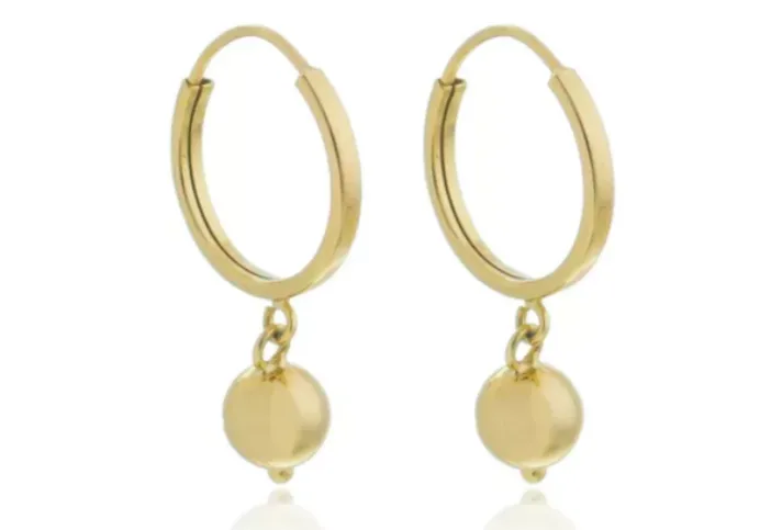 Brinco de Ouro 18k Argola com Pingente de Bolinha