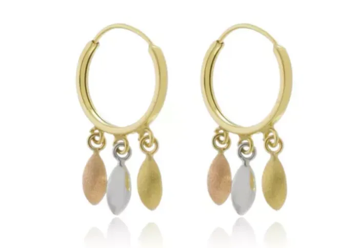 Brinco de Ouro 18k Argola com Pingente de Concha Tricolor